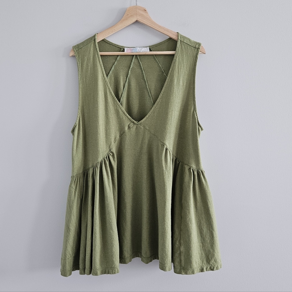 Olive Green Sleeveless V-Neck Swing Dress - Picture 2 of 11